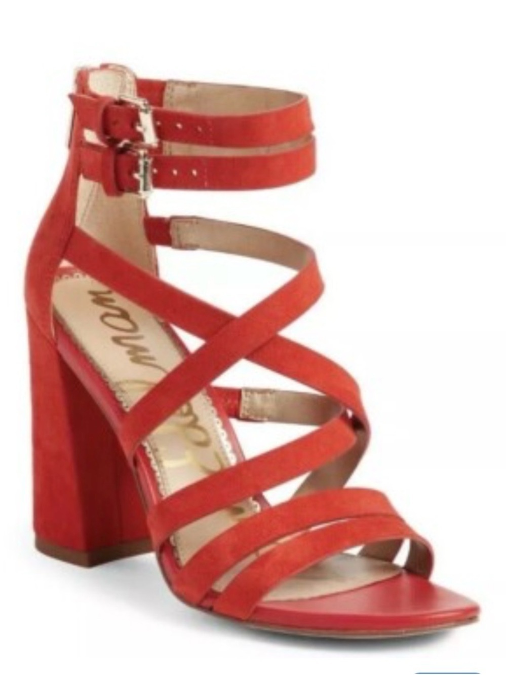 Sam Edelman Red-Orange Strappy Suede High Heel Sandals